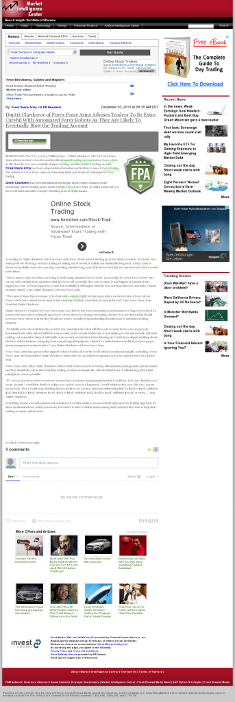 Trading Robots will Blow Trading Account Market Intelligence Center by Dmitri Chavkerov