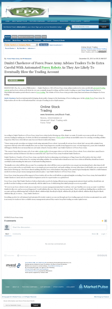 Trading Robots will Blow Trading Account Market Pulse by Dmitri Chavkerov