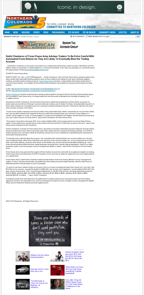 Trading Robots will Blow Trading Account NOCO-TV CBS-5 (Fort Collins, CO) by Dmitri Chavkerov