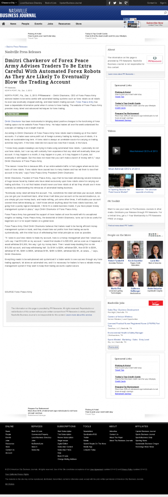 Trading Robots will Blow Trading Account Nashville Business Journal by Dmitri Chavkerov