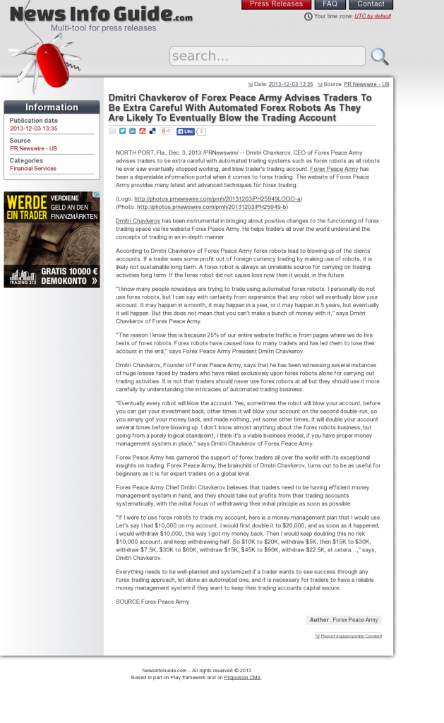 Trading Robots will Blow Trading Account News Info Guide by Dmitri Chavkerov