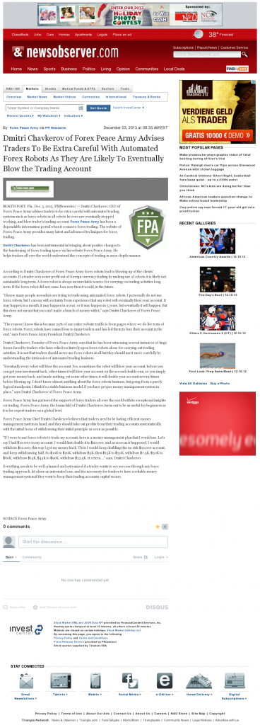 Trading Robots will Blow Trading Account News & Observer (Raleigh, NC) by Dmitri Chavkerov