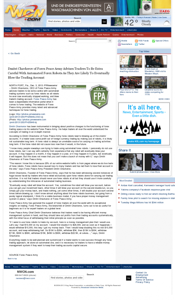 Trading Robots will Blow Trading Account NorthWest Cable News (Seattle, WA) by Dmitri Chavkerov
