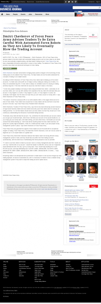 Trading Robots will Blow Trading Account Philadelphia Business Journal by Dmitri Chavkerov