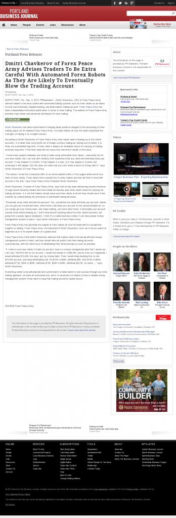 Trading Robots will Blow Trading Account Portland Business Journal by Dmitri Chavkerov