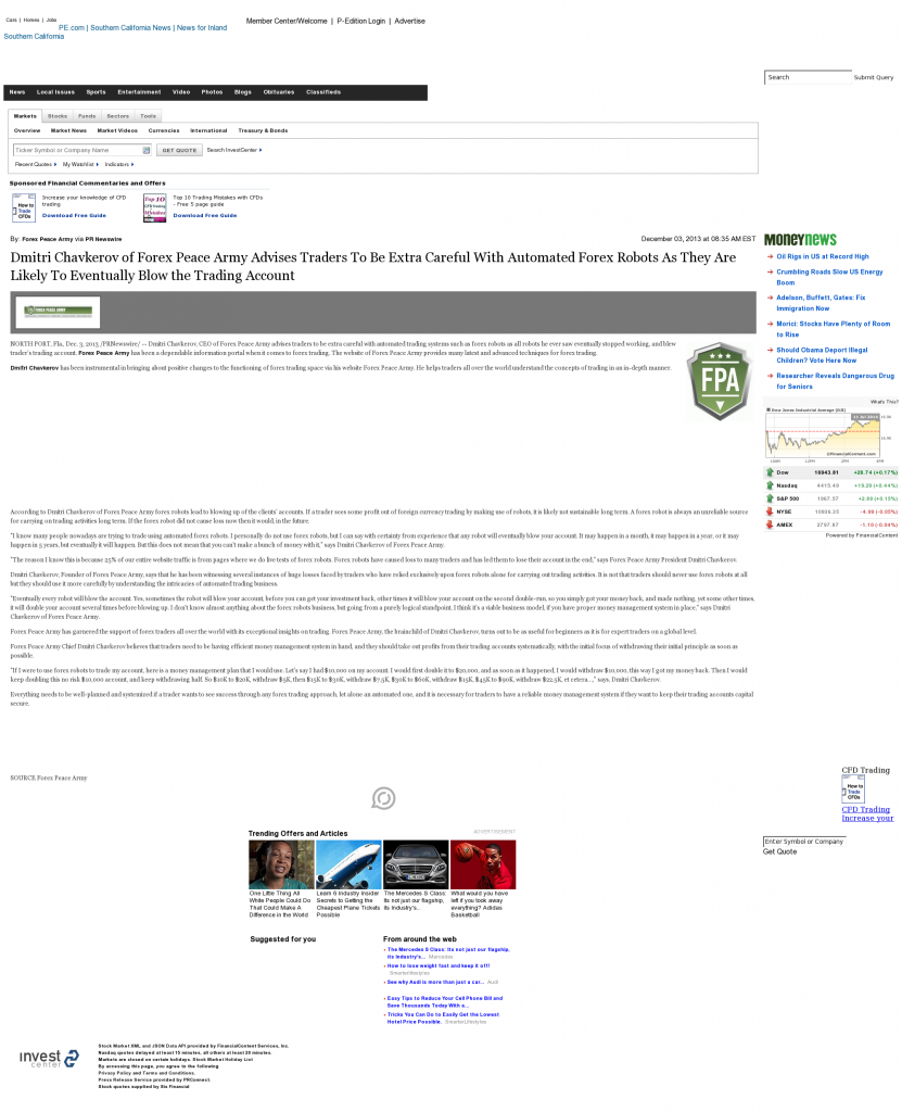 Trading Robots will Blow Trading Account Press-Enterprise by Dmitri Chavkerov