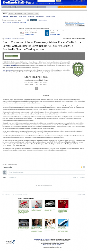 Trading Robots will Blow Trading Account Redlands Daily Facts (Redlands, CA) by Dmitri Chavkerov