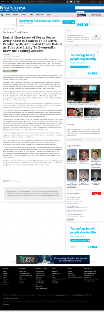 Trading Robots will Blow Trading Account San Antonio Business Journal by Dmitri Chavkerov