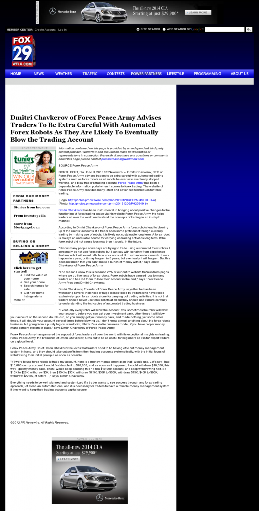 Trading Robots will Blow Trading Account WFLX FOX-29 (West Palm Beach, FL) by Dmitri Chavkerov