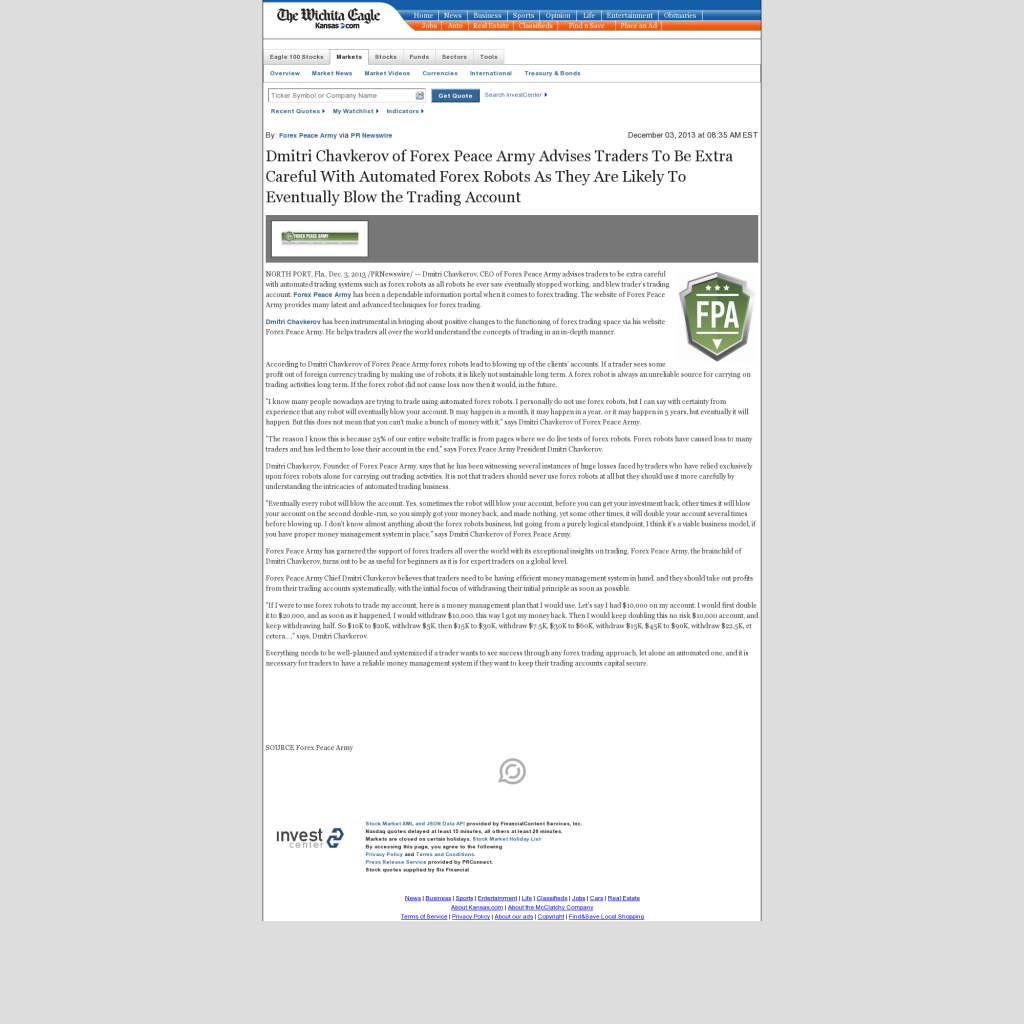 Trading Robots will Blow Trading Account Wichita Eagle (Wichita, KS) by Dmitri Chavkerov