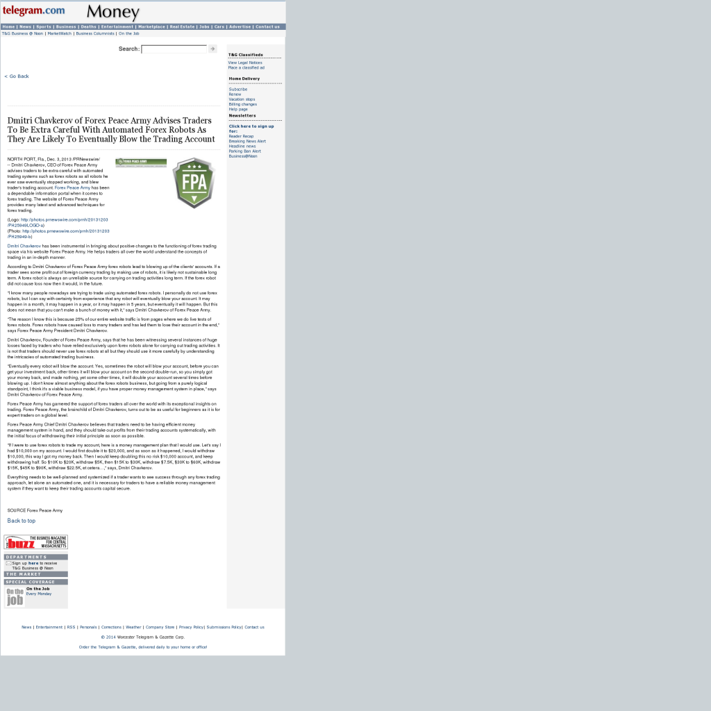 Trading Robots will Blow Trading Account Worcester Telegram & Gazette by Dmitri Chavkerov