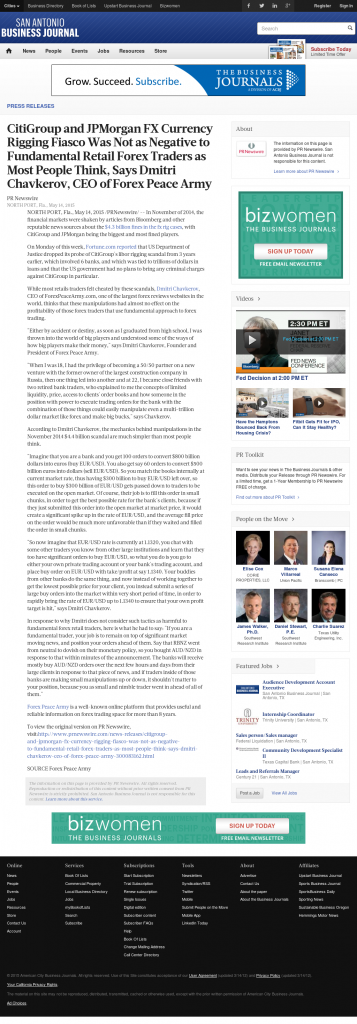 CitiGroup and JPMorgan Currency Rigging San Antonio Business Journal by Dmitri Chavkerov