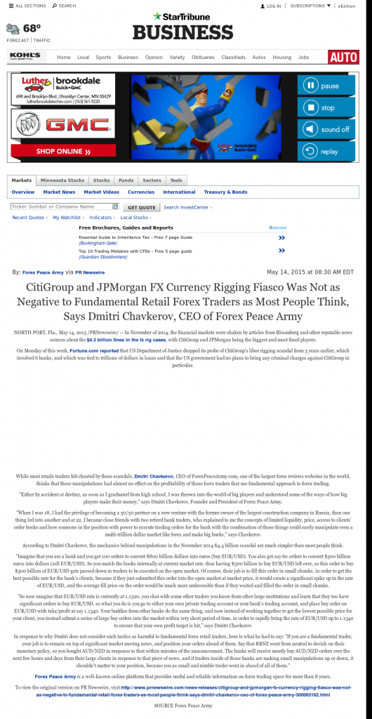 CitiGroup and JPMorgan Currency Rigging Star Tribune (Minneapolis, MN) by Dmitri Chavkerov