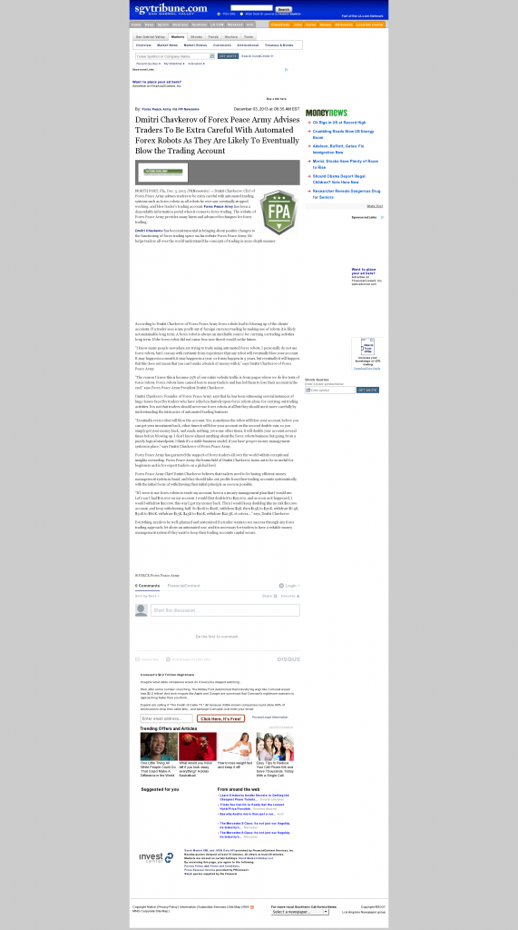 Trading Robots will Blow Trading Account San Gabriel Valley Tribune by Dmitri Chavkerov